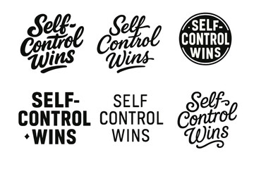Diverse Lettering Styles. Self-Control Wins. Set lettering. harmonious lettering variations of the same emblematic concept, each with different artistic