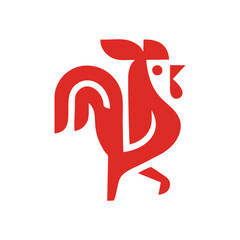 Stylized Red Rooster Mascot Logo Design Vector Icon