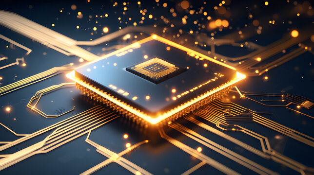 Futuristic Quantum CPU Microchip with Glowing Circuit Design