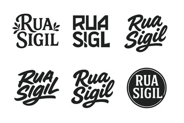 Obraz premium Harmonious Lettering Variations. Rua Sigil. Set lettering. harmonious lettering variations of the same emblematic concept, each with different artistic