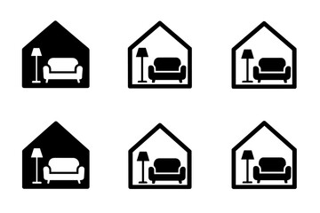 Harmonious Home Design Icons. Home staging for selling. Set Logo of home staging for selling: decluttered open space concept. Icon set. harmonious logo