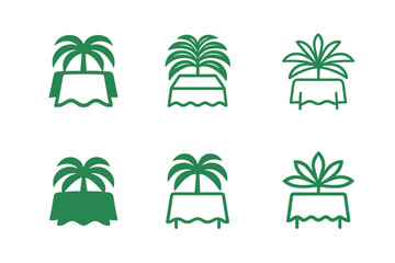 Obraz premium Tropical Palm Logo Variations. Tropical palm tree decor for summer events. Set Logo of Tropical palm tree decor for summer events: palm frond table runner.