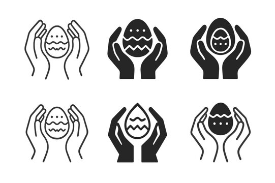 Family Easter Egg Logos. Decorating Easter eggs as a family. Icon set. Set Logo of decorating Easter eggs as a family: family hands holding egg. harmonious