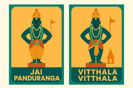 Vithoba Banner Design. Vithoba of Pandharpur. Two vertical A6 banners with safe margins, centered composition, no elements touching edges, flat vector design,
