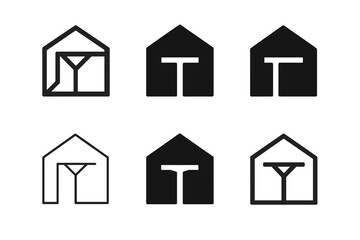 Fototapeta premium Home Renovation Icons. Home renovation and remodeling. Set Logo of Home renovation and remodeling: open floor plan with beam replacing wall. Icon