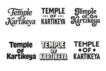 Obraz premium Harmonious Lettering Variations. Temple of Karitkeya. Set lettering. harmonious lettering variations of the same emblematic concept, each with different