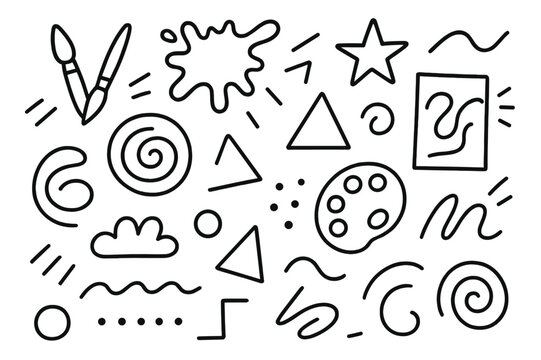Abstract Geometric Doodles. Abstract art. Hand-drawn doodle illustration abstract art paint splash, geometric shapes, swirl, brush, palette knife, strokes,
