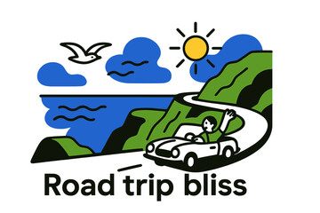 Coastal Road Adventure. A traveler enjoying a scenic drive along a coastal highway, with ocean views. A car