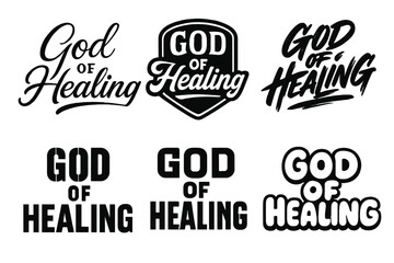 Fototapeta premium Diverse Lettering Styles. God of Healing. Set lettering. harmonious lettering variations of the same emblematic concept (Elegant script with flowing curves,