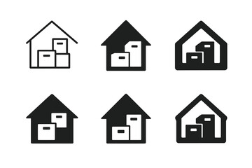 Fototapeta premium Attic Storage Logos. Reorganizing the attic for more storage. Set Logo of attic roof with storage boxes: Minimal outline, Filled silhouette, Abstract