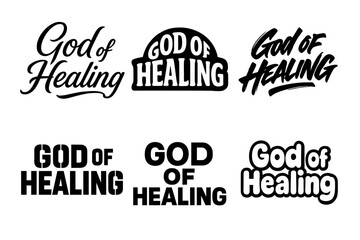 Obraz premium Diverse Lettering Styles. God of Healing. Set lettering. harmonious lettering variations of the same emblematic concept (Elegant script with flowing curves,