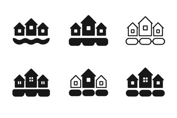 Fototapeta premium Floating Neighborhood Logos. Floating neighborhoods. Set Logo of floating neighborhoods: modular pontoon platform. Icon set. harmonious logo variations of the