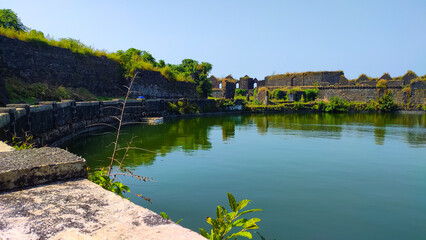 fresh water lake on a janjira fort in murud in maharashtra in india.