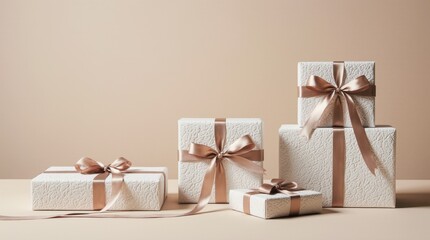 Simple and stylish gift boxes wrapped in clean and elegant designs, ideal for birthday themes.