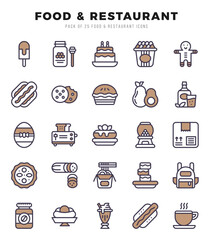 Food and Restaurant Two Color icons collection. Two Color icons pack. Vector illustration