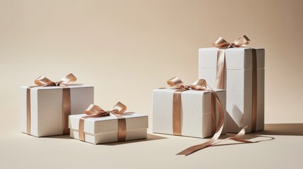 Simple and stylish gift boxes wrapped in clean and elegant designs, ideal for birthday themes.