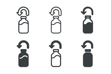 Water Bottle Logos. Refilling a water bottle. Set Logo of Refilling a water bottle: reusable bottle with arrow. Icon set. harmonious logo variations of the