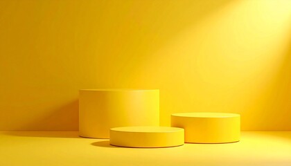 Monochromatic yellow podiums of varying heights with soft shadows