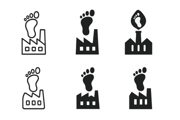 Fototapeta premium Factory Carbon Footprint Icons. Carbon footprint of factory. Icon set. Set Logo of carbon footprint of factory: energy analytics chart with plant silhouette.