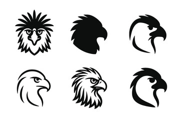 Fototapeta premium Philippine Eagle Logos. Endangered species. Set Logo of Endangered species: Philippine eagle head. Icon set. harmonious logo variations of the same emblematic