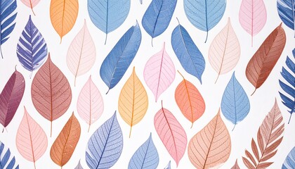 Colorful stylized leaf pattern in vertical rows on white background