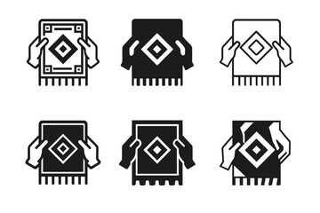 Fototapeta premium Geometric Rug Logos. Straightening a rug. Set Logo of straightening a rug: geometric rug pattern alignment. Icon set. harmonious logo variations of the same