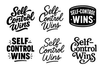 Fototapeta premium Creative Lettering Variations. Self-Control Wins. Set lettering. harmonious lettering variations of the same emblematic concept, each with different artistic