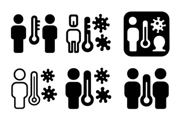 Fototapeta premium Social Distancing Logos. Social distancing and COVID--related imagery. Set Logo of Social distancing and COVID--related imagery: thermometer check. Icon set.