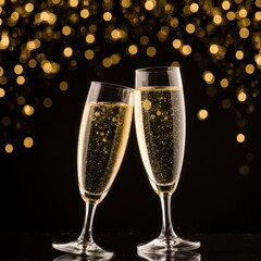 Two elegant champagne flutes toasting in a festive ambiance, symbolizing joy, success, and celebration.