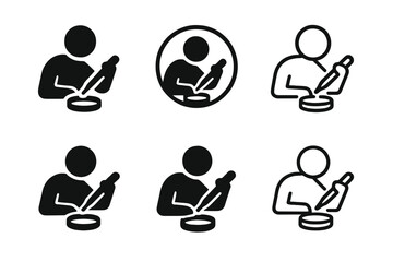 Science Experiment Logos. Students participating in hands-on experiments. Icon set. Set Logo of students participating in hands-on experiments: pipette and