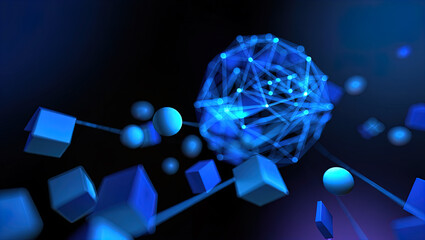 An abstract, futuristic digital composition depicting a microchip (processor) with connected circuits, immersed in a binary code environment and emitting light.