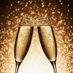 Two elegant champagne flutes toasting in a festive ambiance, symbolizing joy, success, and celebration.