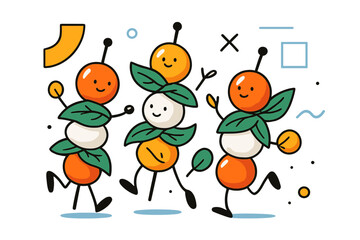 Vibrant Caprese Art. Caprese Skewers. Colorful caprese skewers with cherry tomatoes, mozzarella, and basil leaves with floating abstract geometric shapes,