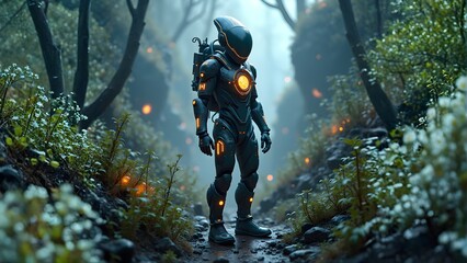 future suit in the jungle of another planet