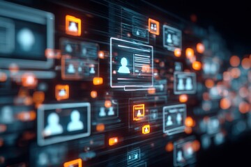 Midnight watch: safeguarding the network world. Connected people concept. Subtle shadows: a night specialist's quiet cyber work. Networking people silhouettes. Virtual collaboration symbol.