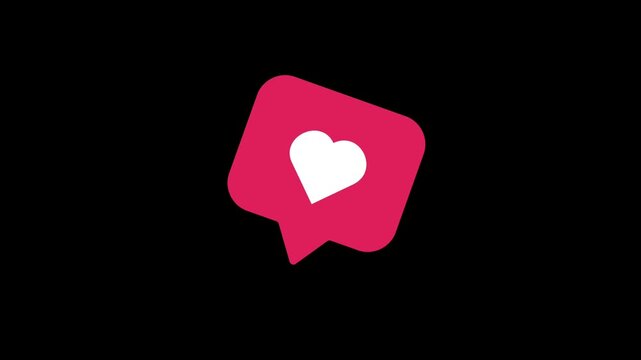 Animated social media notification with a heart icon on a black background. Use for engagement, followers, streaming, or digital marketing graphic.