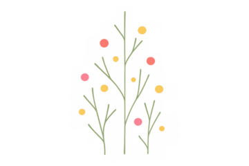 Minimalist branch vector illustration with colorful berries showing nature and decorative design, transparent background