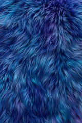 Close-up of long, soft fur in vivid blue and purple tones, showcasing rich texture and depth with smooth, detailed lighting.