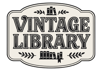 Vintage Library Lettering. Vintage Library ? Decorative Display Lettering; playful stylized glyphs with fine dot/stripe patterns and subtle arch; thin badge