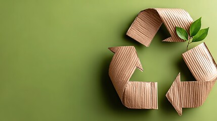 Minimal eco top-shot: recycled-paper arrows forming recycling logo on deep green, copy space—ideal for PSA, brand visual, mobile wallpaper, earth-day poster, art print.