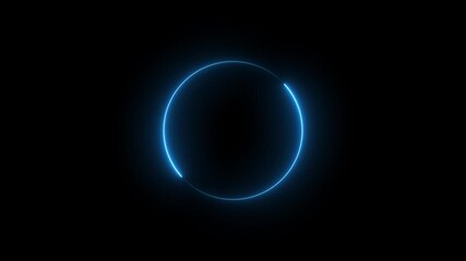 Circular loading animation with neon cyan color on black background, glowing progress indicator loop, digital buffer symbol, futuristic data process, system loading screen concept - Powered by Adobe