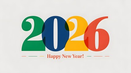 Colorful 2026 Happy New Year text with dashed lines