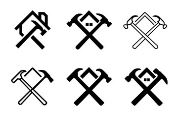 Home Maintenance Logos. Home maintenance tips. Set Logo of Home maintenance tips: roofing and repair tools crossed. Icon set. harmonious logo variations of the