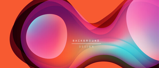 Abstract fluid shapes overlap, creating vibrant orange, pink, blue gradients. Modern design element for backgrounds, presentations.