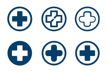 Fototapeta premium Medical Cross Logos. Medical cross symbol. Set Logo of Medical cross symbol: negative space cross within circular medallion. Icon set. harmonious