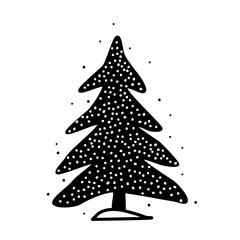 Obraz premium Black vector illustration of a stylized Christmas tree with hand drawn snowy accents. Minimal winter holiday design perfect for greeting cards, festive prints, decor, and seasonal graphic projects.