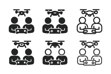 Experimental Learning Icons. Students participating in hands-on experiments. Icon set. Set Logo of students participating in hands-on experiments: drone and