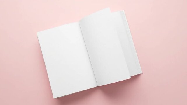Open Blank Book Mockup on Pink Background Page Flip