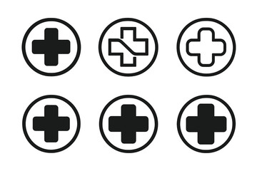 Fototapeta premium Medical Cross Logos. Medical cross symbol. Set Logo of Medical cross symbol: negative space cross within circular medallion. Icon set. harmonious