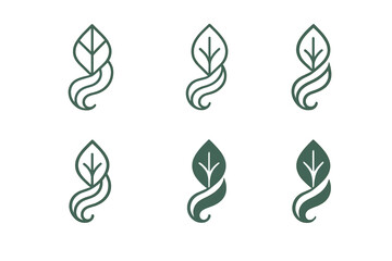 Obraz premium Harmonious Hair Mask Logos. Hair treatment mask. Set Logo of hair treatment mask: leaf merging with hair curl. Icon set. harmonious logo variations of the same